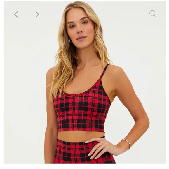 NEW BEACHRIOT LIBBY PLAID PRINT SPORTS BRA IN MERRY PLAID - Picture 9 of 9
